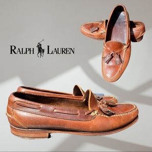 Ralph Lauren Men’s Brown Leather Tassel Loafers, Benchmade in Maine, USA